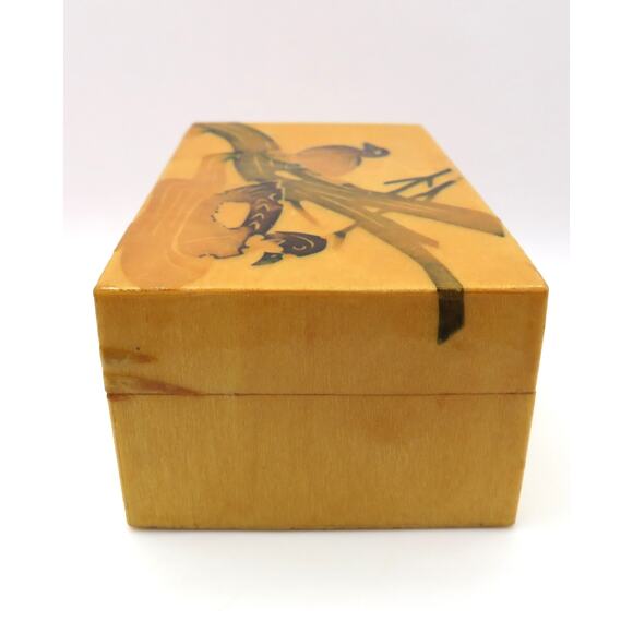 Vintage Chinese Lacquered Wood Box\ Ducks Trinket Jewelry Storage Rustic Japandi - Picture 4 of 14